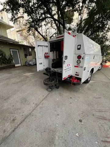 Magnet Plumbing service vehicle on-site for Sewer Line Repair in Ariel